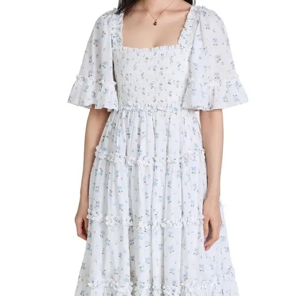 Needle & Thread Bijou Moonshine Blue Smocked Day Dress - Picture 5 of 7